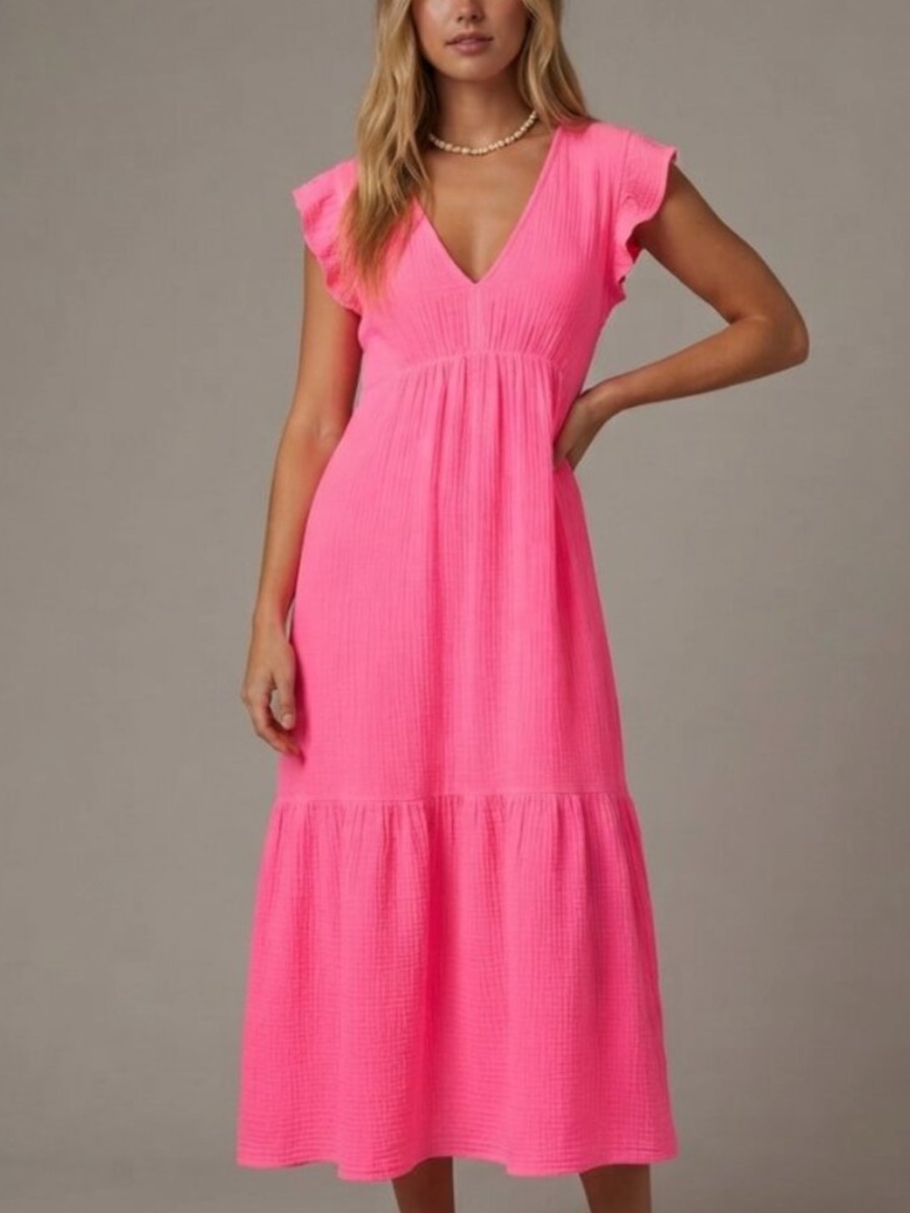 Honorine Pink Long Ruby Cotton Midi Dress Size Medium 57029